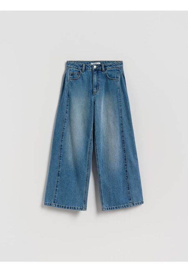Reserved - Jeansy super wide leg - niebieski. Kolor: niebieski