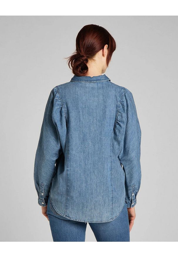 Lee - LEE VOLUME SLEEVE SHIRT DAMSKA MATERIAŁOWA JEANSOWA BLUE YONDER L45BZSS 112140141. Materiał: jeans, materiał