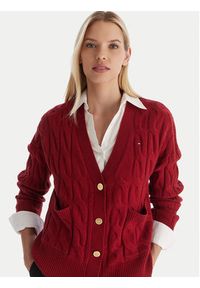 TOMMY HILFIGER - Tommy Hilfiger Kardigan WW0WW43089 Czerwony Regular Fit. Kolor: czerwony. Materiał: wełna #5