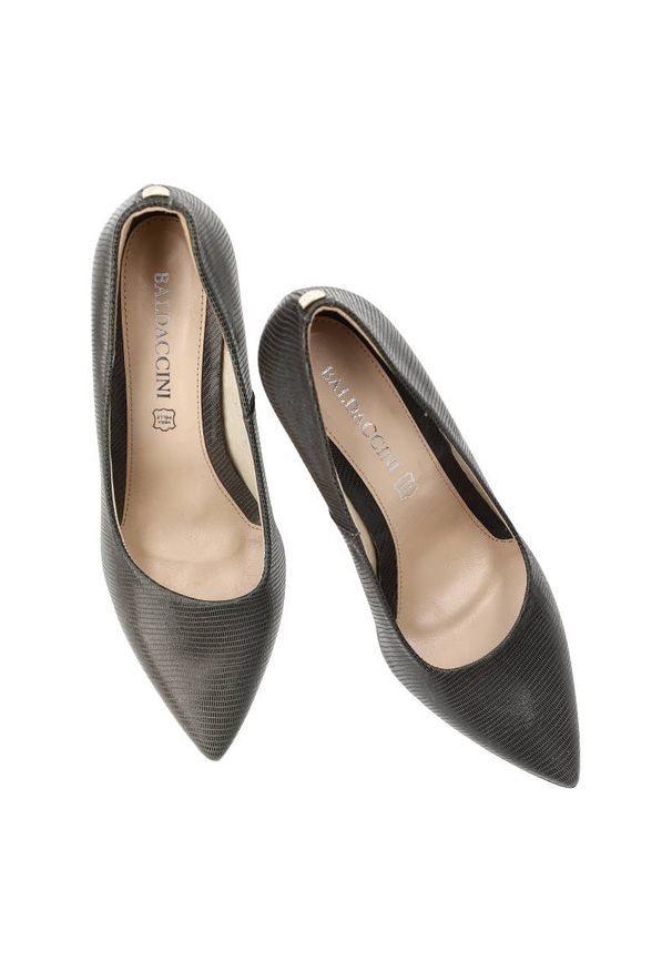 Szare Szpilki Baldaccini Eleganckie Skórzane Buty. Okazja: na co dzień. Zapięcie: bez zapięcia. Kolor: szary. Materiał: skóra. Szerokość cholewki: normalna. Wzór: prążki. Obcas: na szpilce. Styl: elegancki