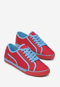 Born2be - Czerwono-Niebieskie Trampki Loruenn. Nosek buta: okrągły. Kolor: czerwony. Materiał: materiał. Szerokość cholewki: normalna. Styl: klasyczny #4