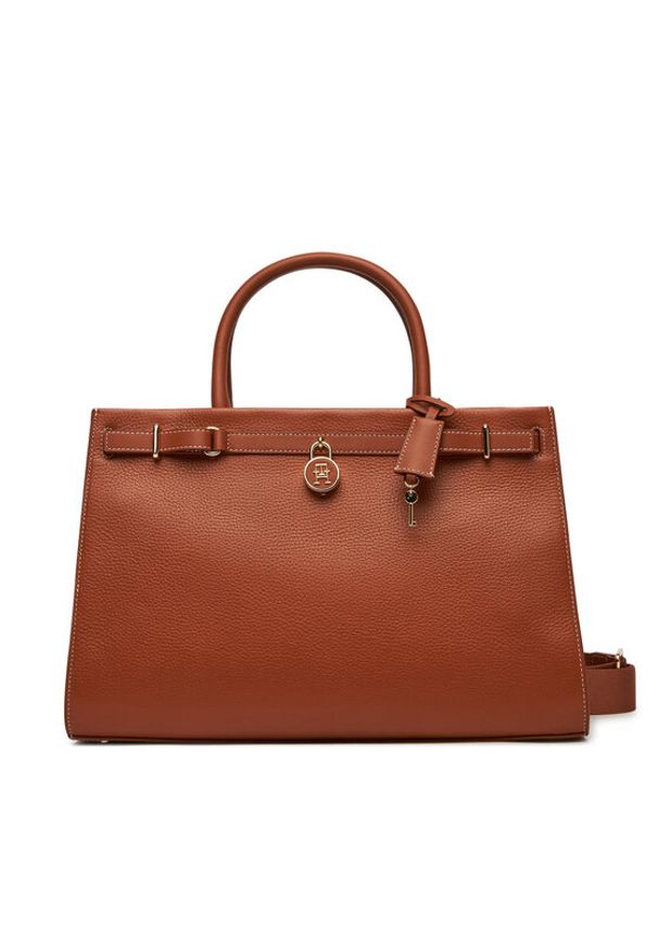 TOMMY HILFIGER - Tommy Hilfiger Torebka American Icon Tote Leather AW0AW17185 Brązowy. Kolor: brązowy. Materiał: skórzane