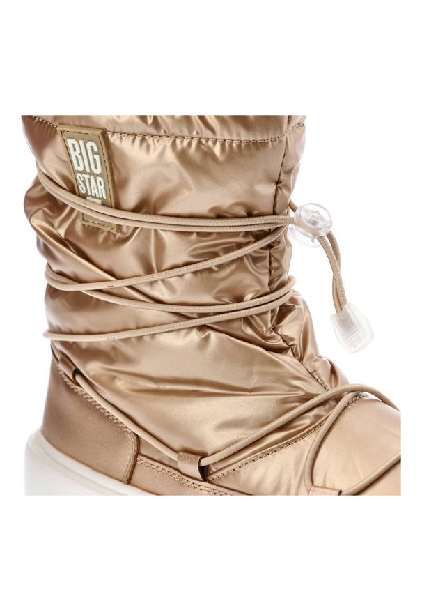 Big-Star - Śniegowce damskie Big Star, z połączenia materiału tekstylnego i syntetycznego z pikowaną metaliczną cholewką regulowanym sznurowaniem, beżowe, KK274. Zapięcie: bez zapięcia. Kolor: beżowy. Materiał: syntetyk, materiał. Szerokość cholewki: normalna. Obcas: na platformie