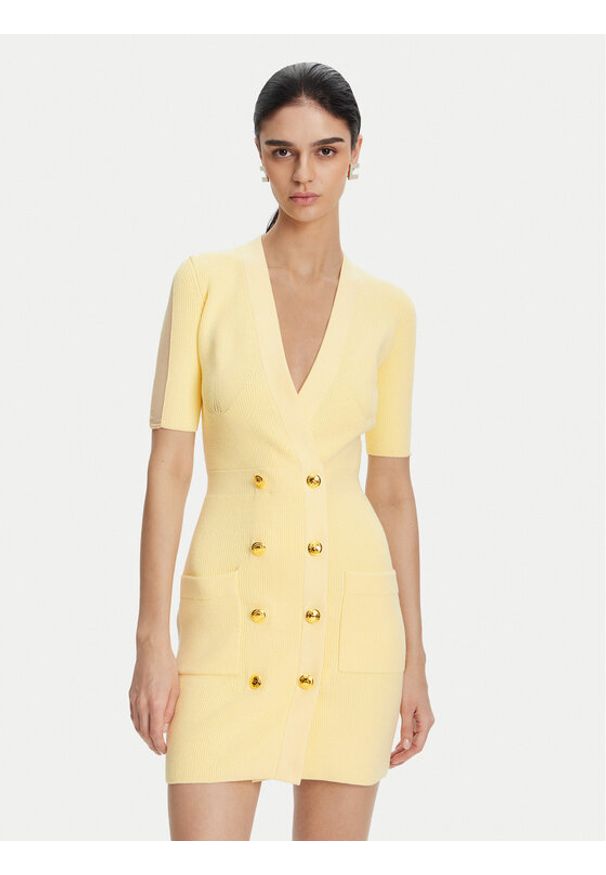 Elisabetta Franchi Sukienka dzianinowa AM-66S-51E2 Żółty Regular Fit. Kolor: żółty. Materiał: wiskoza