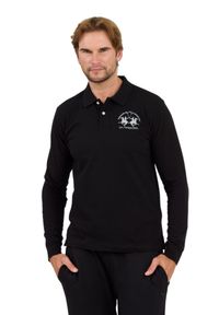 La Martina - LA MARTINA Czarny męski longsleeve polo Piquet Stretch, Rozmiar XXL. Typ kołnierza: polo. Kolor: czarny. Długość rękawa: długi rękaw