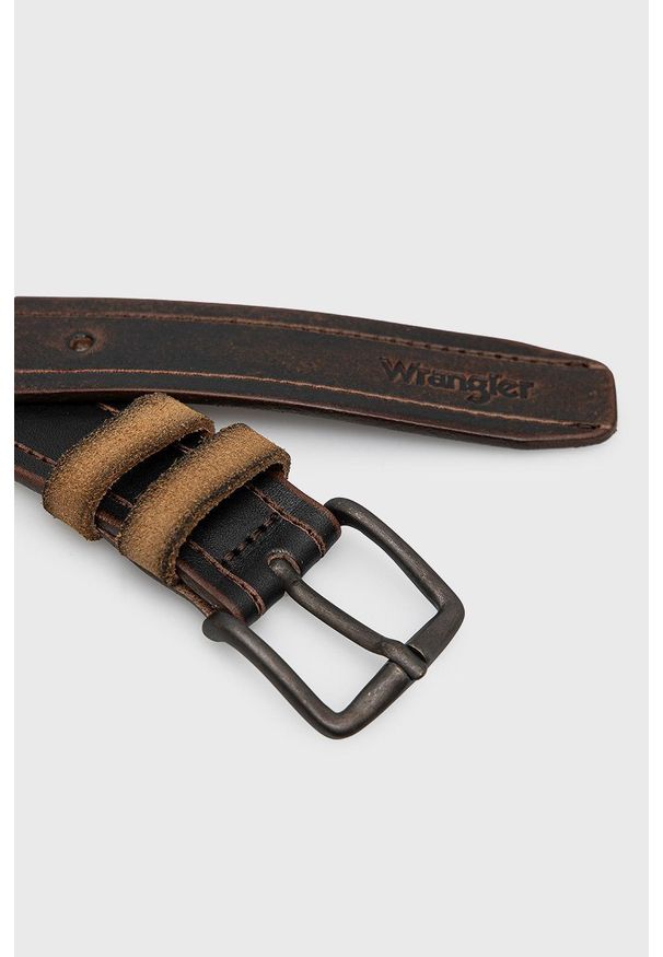 Wrangler pasek skórzany męski kolor brązowy. Kolor: brązowy. Materiał: skóra