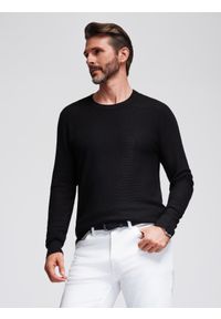 Ombre Clothing - Strukturalny męski sweter z okrągłym dekoltem – czarny V3 - Rozmiar: XL. Okazja: na co dzień. Kolor: czarny. Materiał: wiskoza, dzianina, jeans, elastan, nylon. Wzór: ze splotem. Styl: casual