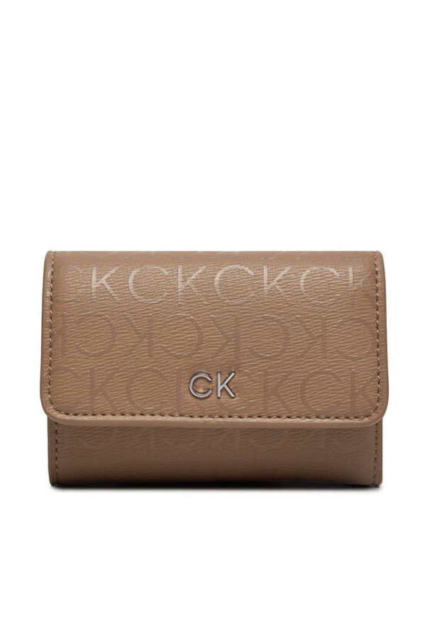 Calvin Klein Mały Portfel Damski K60K612637 Beżowy. Kolor: beżowy. Materiał: skóra