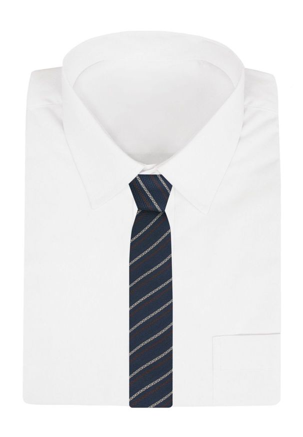 Krawat Męski - Angelo di Monti - Paski (Prążki), Granatowe Tło. Kolor: niebieski. Materiał: tkanina. Wzór: prążki, paski. Styl: elegancki, wizytowy