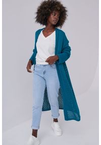blue shadow - Kardigan Damski Shirin BS Morski. Kolor: morski. Materiał: nylon, akryl, tkanina. Wzór: ażurowy. Styl: elegancki #1