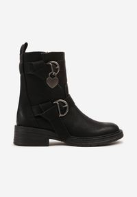 Renee - Czarne Botki Ozdobione Klamrami Latilune. Okazja: na co dzień. Zapięcie: klamry. Kolor: czarny. Materiał: jeans, skóra. Wzór: aplikacja. Styl: casual, elegancki