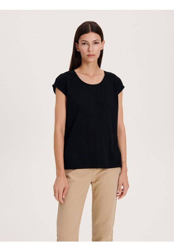 Reserved - T-shirt kimono - czarny. Kolor: czarny. Materiał: dzianina, bawełna