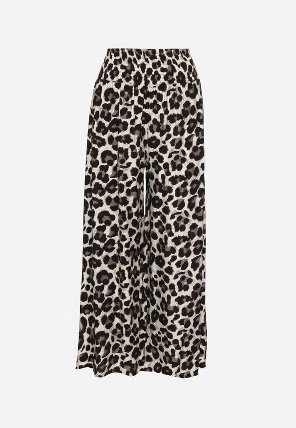 Born2be - Czarno-Białe Wiskozowe Spodnie Szerokie z Wysokim Stanem z Panterką Elliree. Okazja: do pracy. Stan: podwyższony. Kolor: czarny. Materiał: wiskoza. Wzór: motyw zwierzęcy. Styl: klasyczny