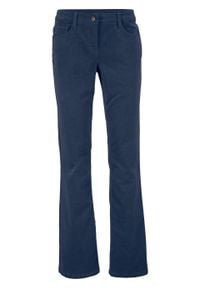 Spodnie sztruksowe ze stretchem Bootcut bonprix ciemnoniebieski. Kolor: niebieski. Materiał: sztruks #1