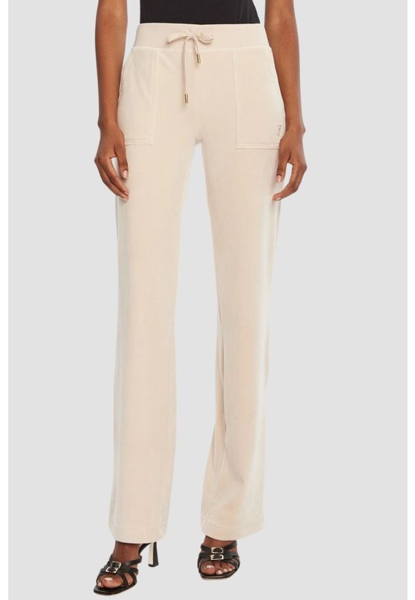 Juicy Couture - JUICY COUTURE Piaskowe damskie spodnie dresowe Del Ray Gold, Rozmiar S. Kolor: beżowy. Materiał: dresówka