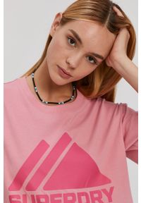 Superdry T-shirt bawełniany kolor różowy. Okazja: na co dzień. Kolor: różowy. Materiał: bawełna. Wzór: nadruk. Styl: casual #2