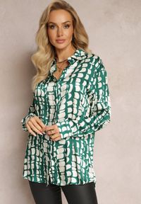 Renee - Ciemnozielona Koszula w Abstrakcyjny Geometryczny Wzór Nareena. Kolor: zielony. Wzór: geometria