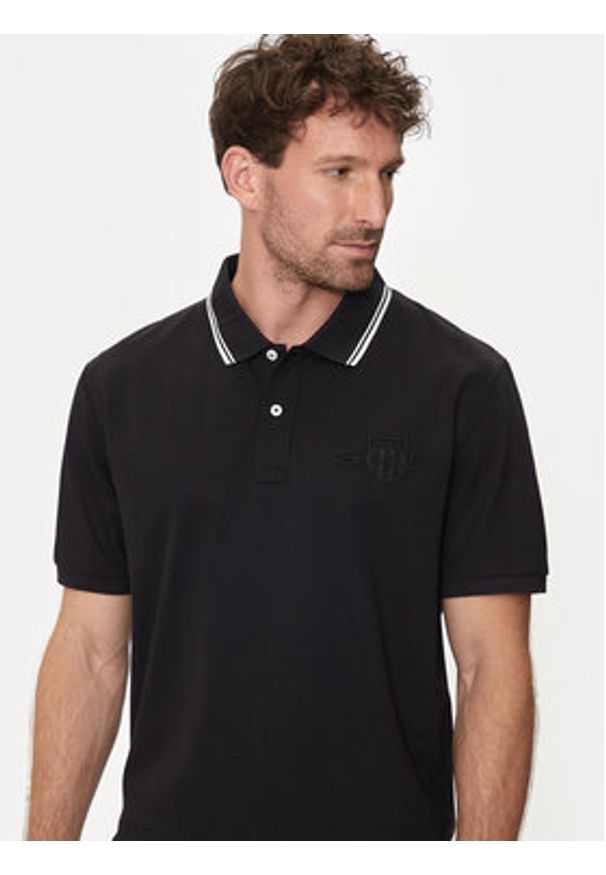 GANT - Gant Polo Contrast 2013039 Czarny Regular Fit. Typ kołnierza: polo. Kolor: czarny. Materiał: bawełna