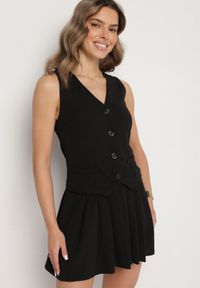 Born2be - Czarna Sukienka Góra w Stylu Kamizelki i Rozkloszowany Dół Eviraia. Okazja: na co dzień. Typ kołnierza: dekolt w kształcie V. Kolor: czarny. Typ sukienki: rozkloszowane. Styl: klasyczny, casual #2