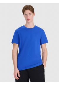 4f - 4F T-shirt regular z nadrukiem męski - niebieski M. Okazja: na co dzień. Kolor: niebieski. Materiał: dzianina, bawełna, jersey. Długość rękawa: krótki rękaw. Długość: krótkie. Wzór: nadruk. Styl: klasyczny, sportowy, casual