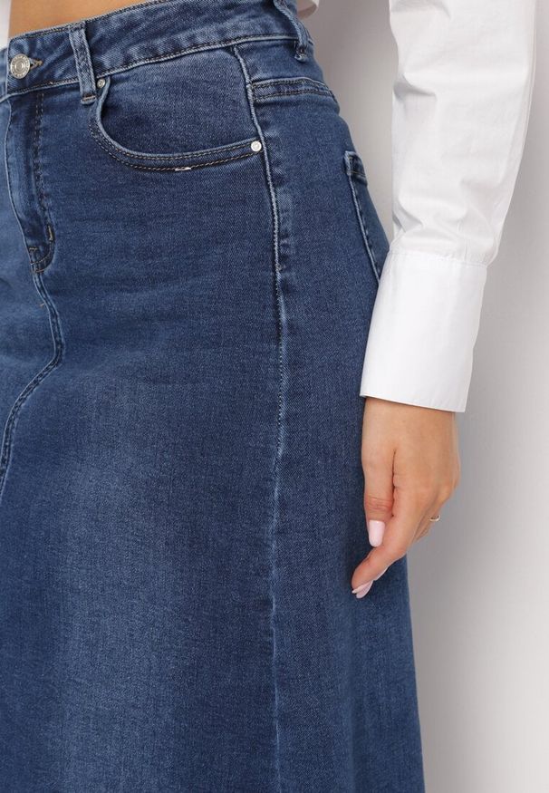 Born2be - Granatowa Jeansowa Spódnica Maxi z Wysokim Stanem Nicyela. Stan: podwyższony. Kolor: niebieski. Materiał: jeans