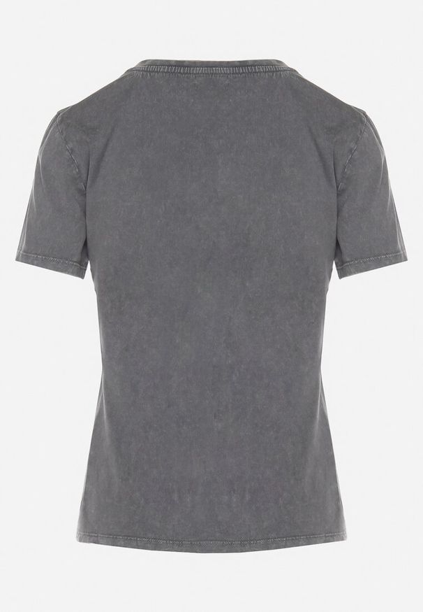Born2be - Ciemnoszary Bawełniany T-shirt Ozdobiony Nadrukiem Alonera. Okazja: na co dzień, na spacer. Kolor: szary. Materiał: bawełna. Wzór: aplikacja, nadruk. Styl: casual
