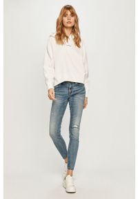 Calvin Klein Jeans - Bluza. Typ kołnierza: kaptur. Kolor: biały. Materiał: bawełna, dzianina. Wzór: gładki #2