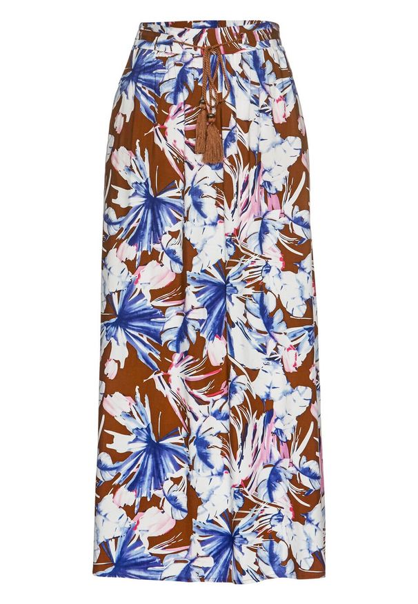 Spódnica z wiskozy bonprix ceglastobrązowy - lila niebieski w kwiaty. Kolor: brązowy. Materiał: wiskoza. Wzór: kwiaty. Styl: elegancki