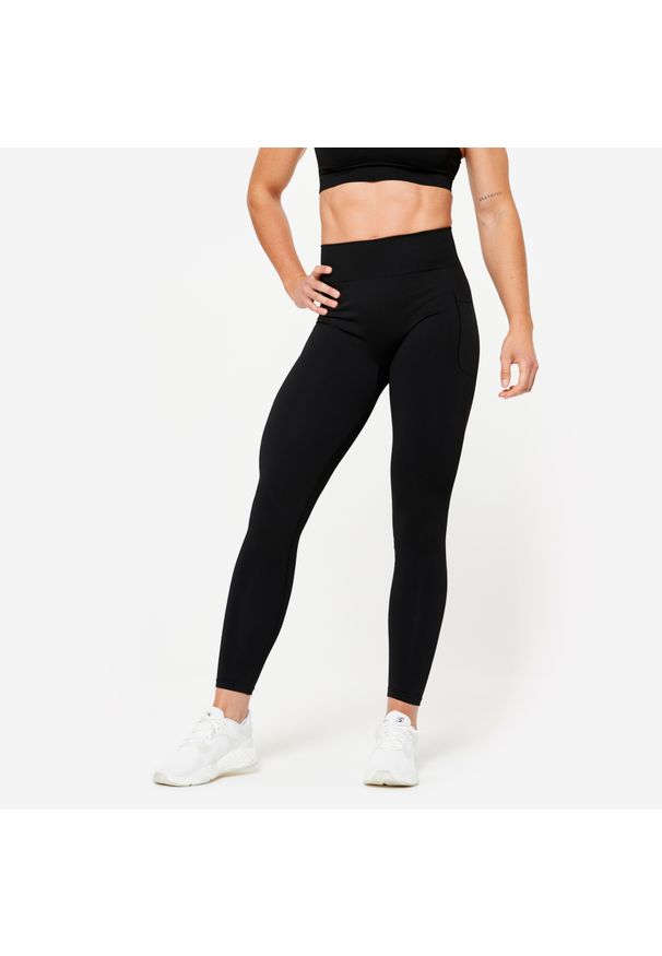 DOMYOS - Legginsy fitness damskie Domyos Push Up. Kolor: czarny. Materiał: poliamid, elastan, materiał, poliester. Sport: fitness