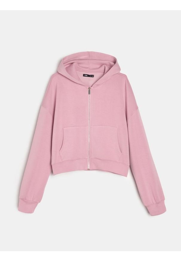 Sinsay - Rozpinana bluza z kapturem - różowy. Typ kołnierza: kaptur. Kolor: różowy
