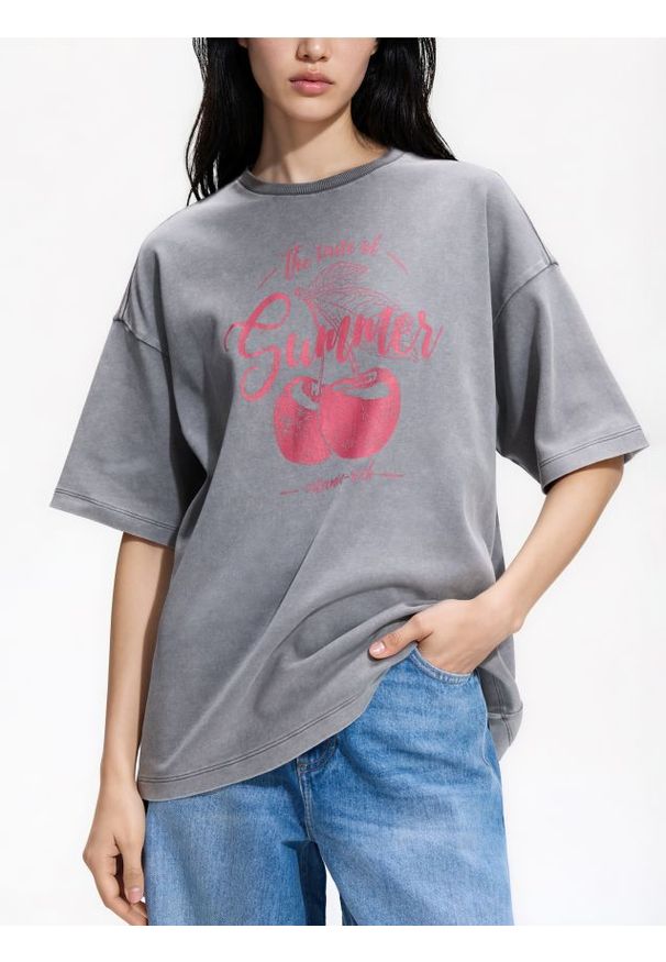 Reserved - T-shirt z nadrukiem - jasnoszary. Kolor: szary. Materiał: bawełna, dzianina. Wzór: nadruk