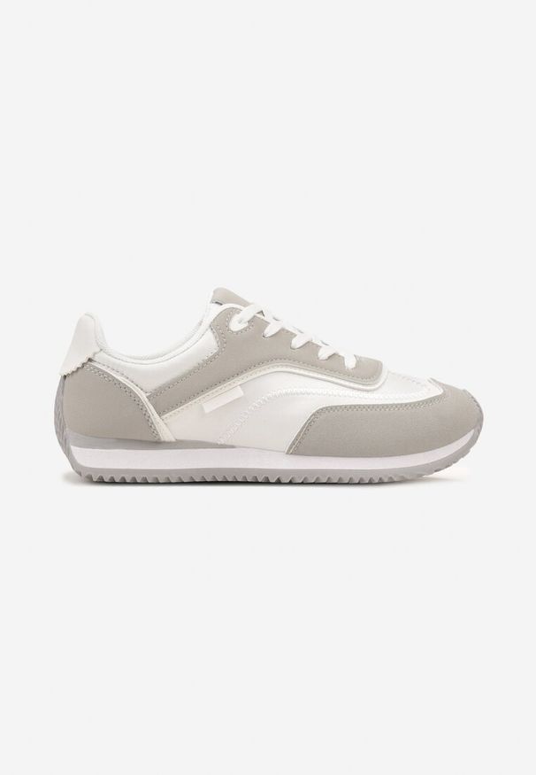 Renee - Szare Sneakersy na Płaskiej Podeszwie z Metalicznym Wykończeniem Zelmora. Nosek buta: okrągły. Zapięcie: sznurówki. Kolor: biały. Materiał: materiał. Obcas: na płaskiej podeszwie. Wysokość obcasa: niski