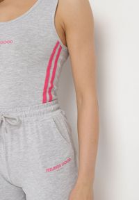Born2be - Szary Bawełniany Komplet Fitnessowy Top i Szorty z Gumką w Pasie Oaphne. Kolor: szary. Materiał: bawełna