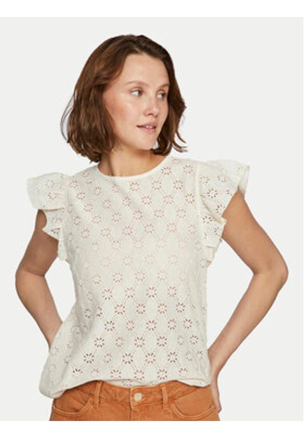 Vila Bluzka Sumia 14097198 Biały Regular Fit. Kolor: biały. Materiał: bawełna, syntetyk