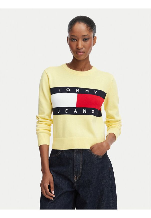 Tommy Jeans Sweter Flag DW0DW22930 Żółty jasny Regular Fit. Kolor: żółty. Materiał: bawełna