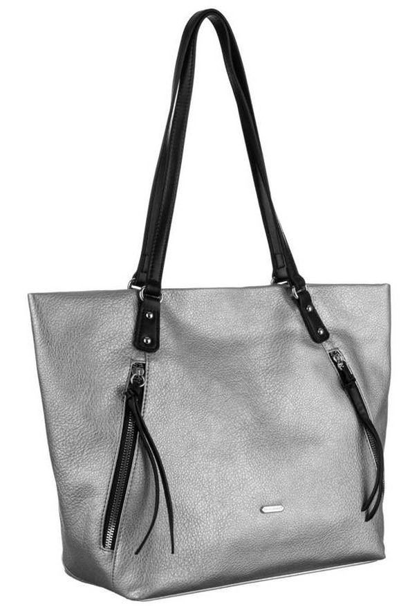 DAVID JONES - Tote bag srebrny David Jones [DH] 6727-4A. Kolor: srebrny. Wzór: gładki. Materiał: skórzane. Styl: elegancki