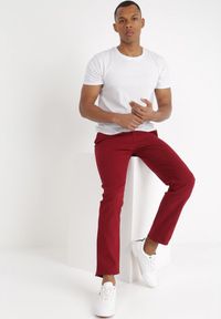 Born2be - Bordowe Spodnie Regular Z Paskiem Astanthe. Okazja: na co dzień. Kolor: czerwony. Materiał: bawełna. Wzór: aplikacja. Styl: casual, klasyczny #3