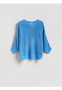 Reserved - Gładki sweter - jasnoniebieski. Kolor: niebieski. Materiał: dzianina. Wzór: gładki