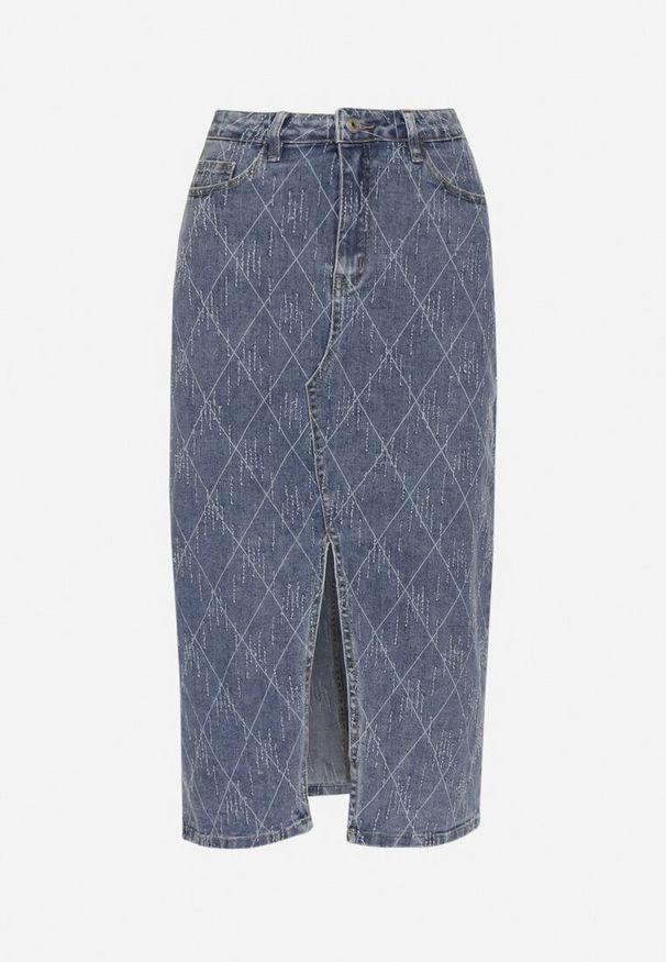 Born2be - Niebieska Bawełniana Jeansowa Spódnica z Wysokim Stanem z Przetarciami Arisenna. Okazja: na co dzień. Stan: podwyższony. Kolor: niebieski. Materiał: bawełna, jeans. Styl: elegancki, casual