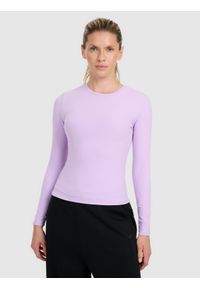 4f - 4F Longsleeve slim z prążkowanej dzianiny damski - fioletowy XS. Kolor: fioletowy. Materiał: prążkowany, dzianina. Długość rękawa: długi rękaw