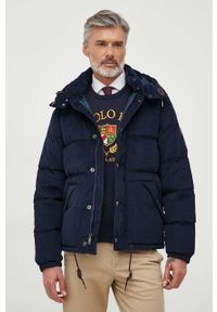 Polo Ralph Lauren kurtka sztruksowa puchowa kolor granatowy zimowa. Typ kołnierza: polo. Kolor: niebieski. Materiał: puch, sztruks. Sezon: zima #5