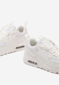 Born2be - Białe Sneakersy z Podeszwą Typu Air z Ekoskóry Sznurowane Ozarae. Nosek buta: okrągły. Zapięcie: sznurówki. Kolor: biały. Materiał: materiał. Obcas: na obcasie. Wysokość obcasa: niski #3