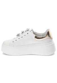 DAMISS - Białe Sneakersy Damiss Modne Skórzane Buty. Okazja: na spacer. Kolor: biały. Materiał: skóra. Szerokość cholewki: normalna. Wzór: jednolity, aplikacja, kolorowy #3