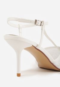 Born2be - Białe Siateczkowe Sandały na Szpilce z Noskiem Zdobionym Koralikami Riovela. Okazja: na co dzień, na ślub cywilny, do pracy, na wesele. Zapięcie: pasek. Kolor: biały. Wzór: aplikacja. Obcas: na szpilce. Styl: casual, elegancki #3