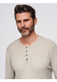 Ombre Clothing - Męski prążkowany sweter z guzikami przy dekolcie - beżowy V3 - Rozmiar: M. Kolor: beżowy. Materiał: prążkowany. Styl: elegancki #6
