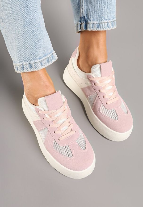 Born2be - Różowe Sneakersy w Stylu Tenisówek na Platformie Nanirea. Okazja: na co dzień. Kolor: różowy. Materiał: jeans. Obcas: na platformie