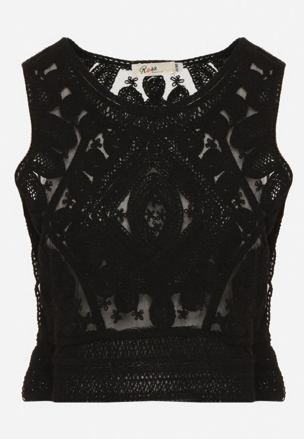 Born2be - Czarny Haftowany Top z Bawełną Elnesta. Okazja: na imprezę. Kolor: czarny. Materiał: bawełna. Wzór: haft. Styl: elegancki