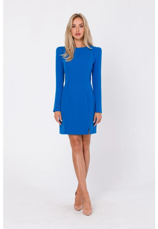 MOE - Elegancka klasyczna sukienka ołówkowa niebieska. Kolor: niebieski. Typ sukienki: ołówkowe. Styl: elegancki, klasyczny