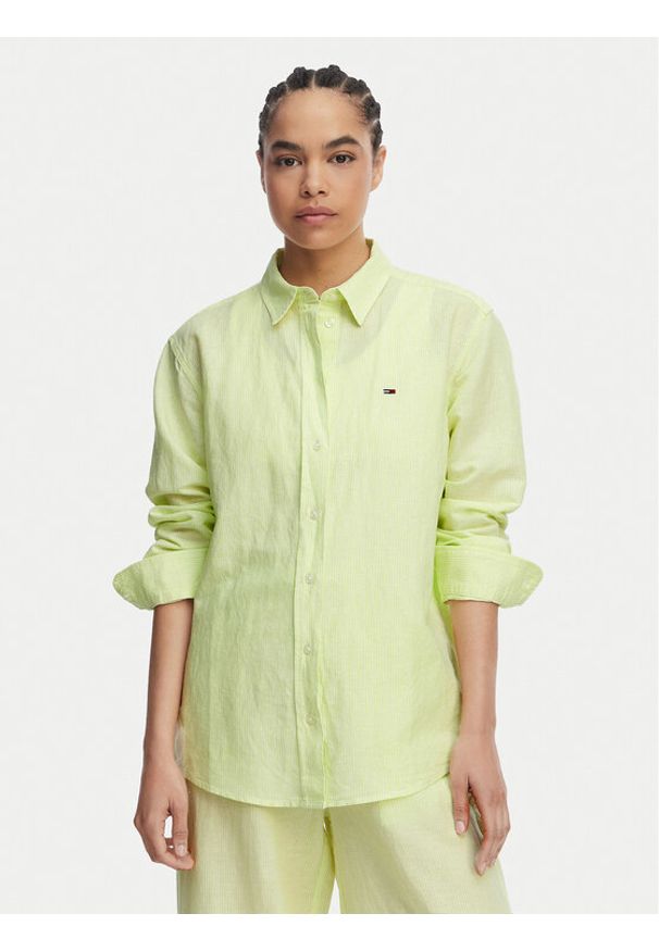Tommy Jeans Koszula DW0DW22209 Zielony jasny Relaxed Fit. Kolor: zielony. Materiał: len