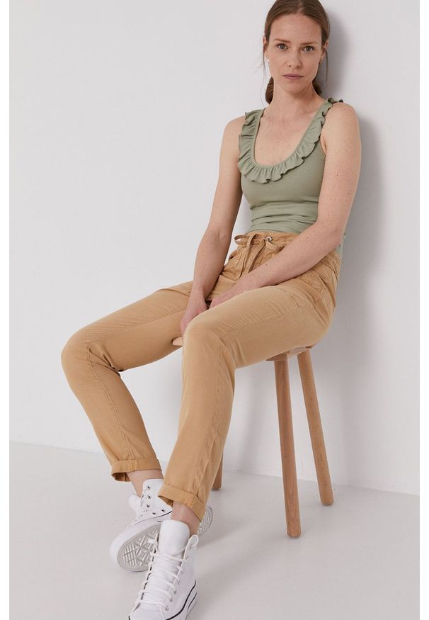 Pepe Jeans Spodnie Dash damskie kolor brązowy proste medium waist. Okazja: na co dzień. Kolor: brązowy. Materiał: tkanina. Styl: casual